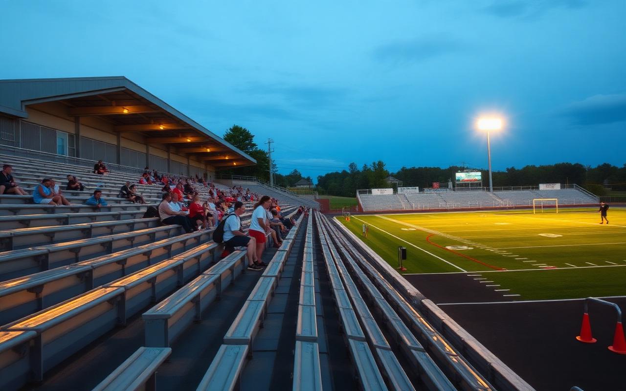School sports field bleachers before a game